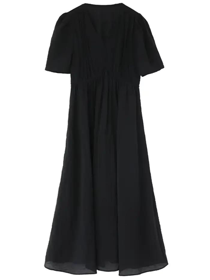Robe décontractée en viscose et nylon Chic Ven pour femmes, col en V, manches courtes bouffantes, silhouette en ligne, idéale pour l'été et les occasions spéciales
