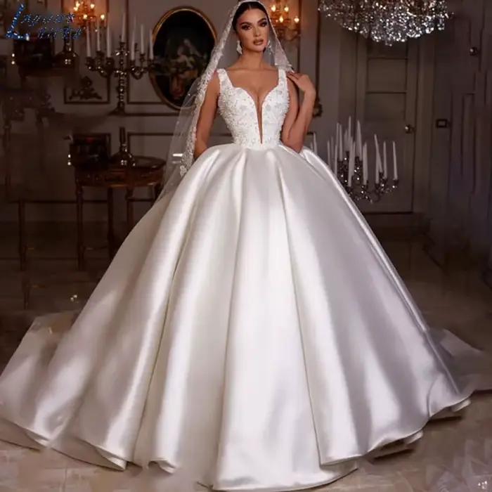 DISPOSITION NICEB-Robe de Mariée de Luxe en Fibre de Satin