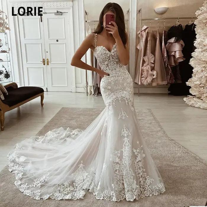 LORIE ivoire sirène robes de mariée dentelle Appliques Tulle