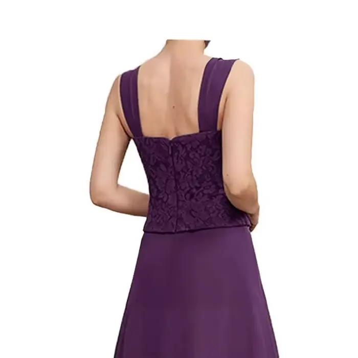Robes d'invitées De mariage violettes dentelle Applique Vestido De Festa Longo en mousseline De soie demi manches mère De la robe De mariée