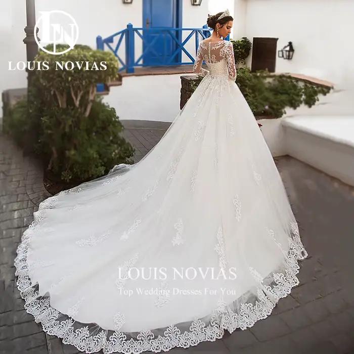 LOUIS NOVIAS robe De mariée pour femmes avec veste Sexy à manches longues Appliques longue queue bouton dentelle