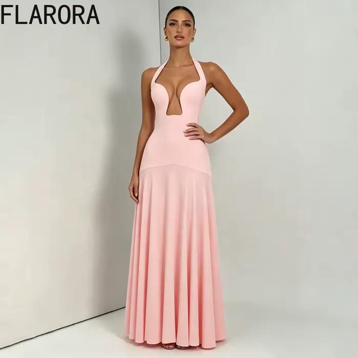 FLARORA Robe longue élégante froncée pour femme