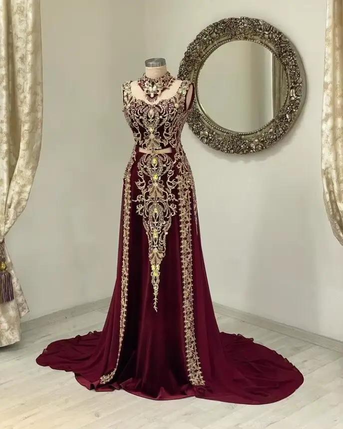 Caftan en velours bordeaux Marocain
