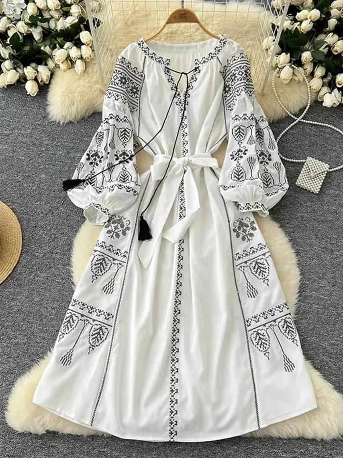 Robe longue style bohème rétro ethnique pour femme