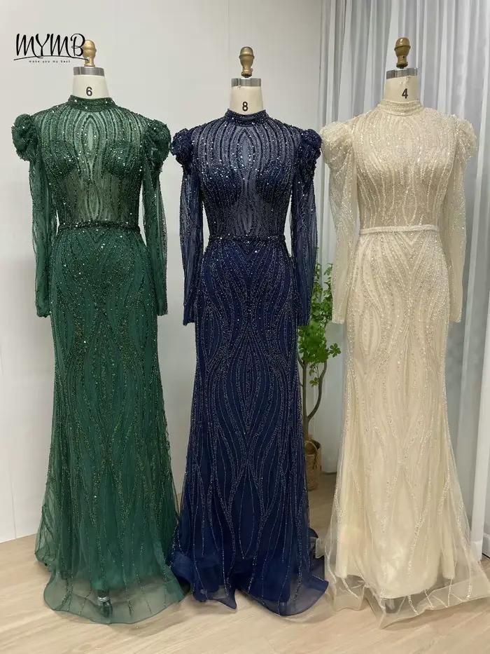 Robes musulmanes à col haut et manches longues pour mère de la mariée