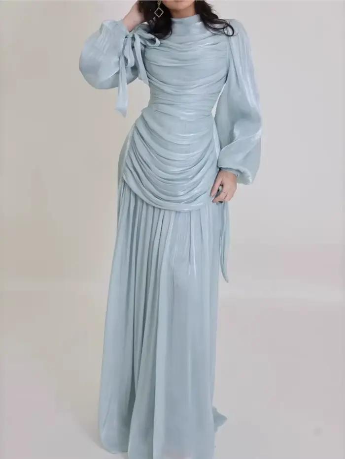 Robes 2026 pour Femme – Élégante Robe à Col Rond et Manches Longues