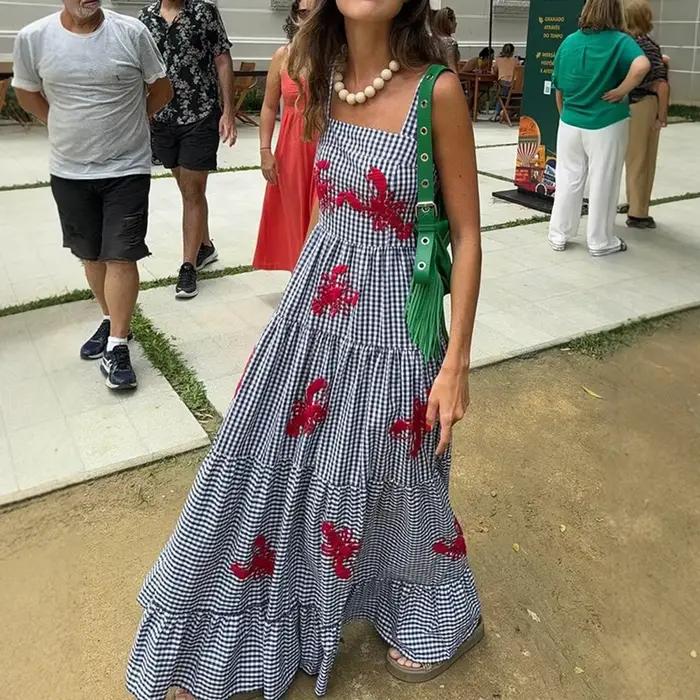 Robes d'été Chic à carreaux brodés de homard