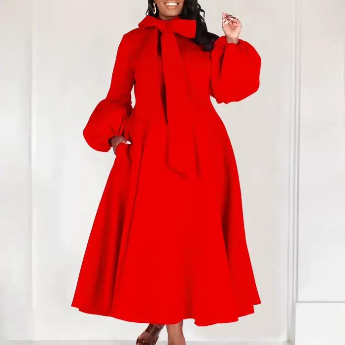 Robes d'église pour femmes noires mode Vintage africaine nœud cou robe de soirée formelle dames élégante balançoire