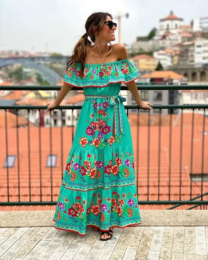 Robe traditionnelle ethnique à imprimé floral pour femmes