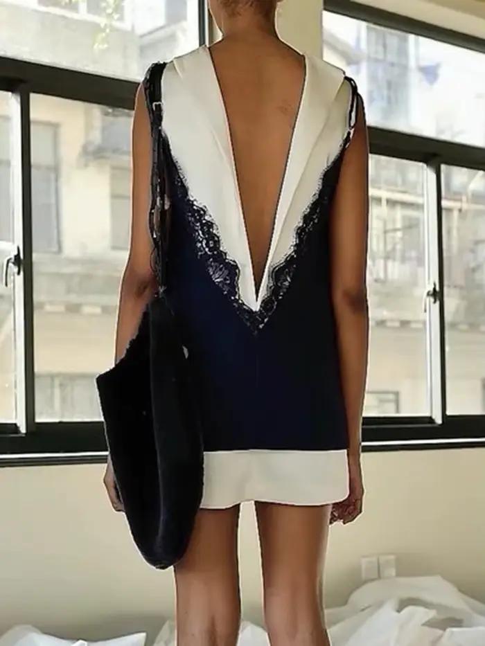Robe TWOTWINSTYLE en coton polyester col rond sans manches taille haute épissé pour femmes occasions spéciales vintage style printemps été