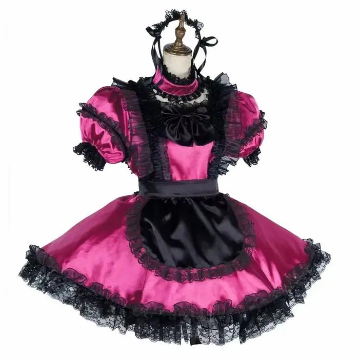 Uniformes de femme de chambre en dentelle noire française avec tablier