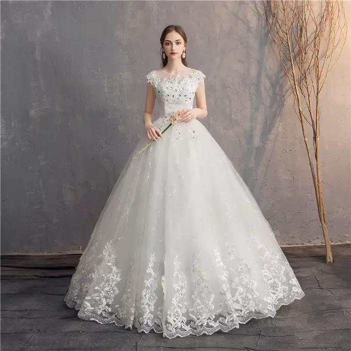 Ezkuntza-Robe de Mariée en Diamant à Col Rond