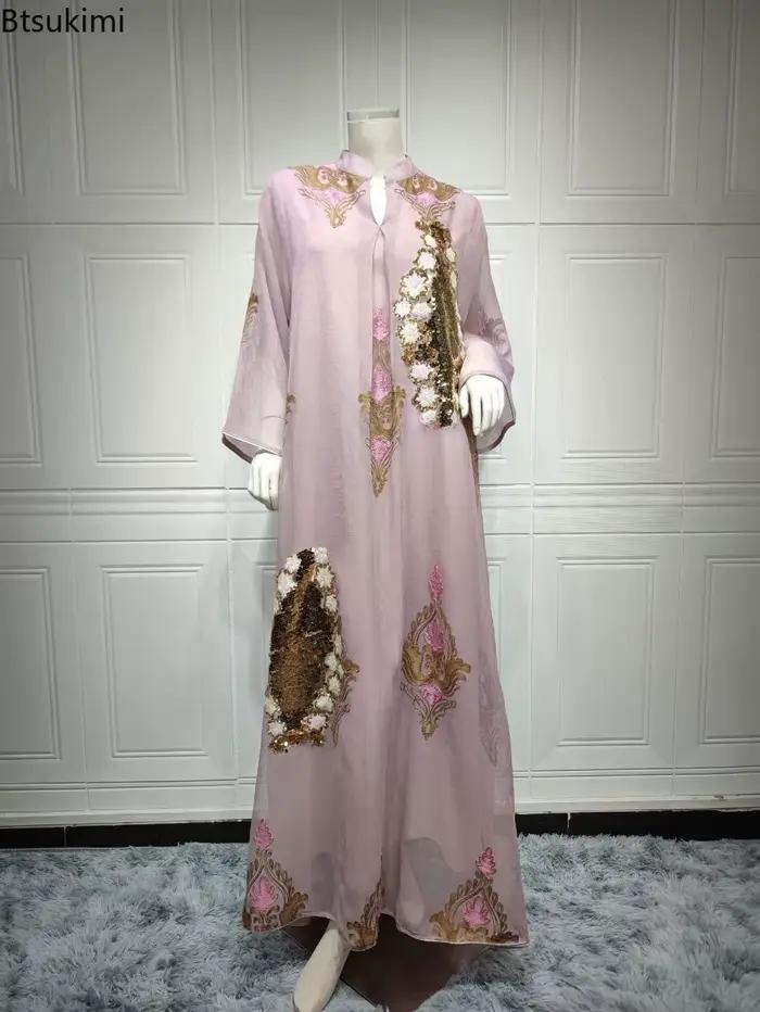 Robe marocaine pour femmes musulmanes Abaya inde col montant Abayas broderie paillettes robes de soirée caftan Longue