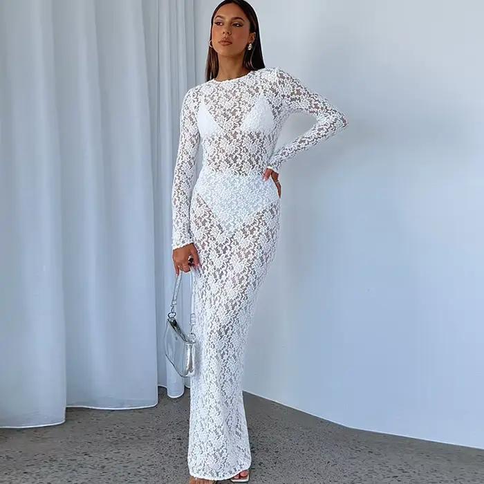 Nouvelle Robe Longue en Dentelle Transparente 2026