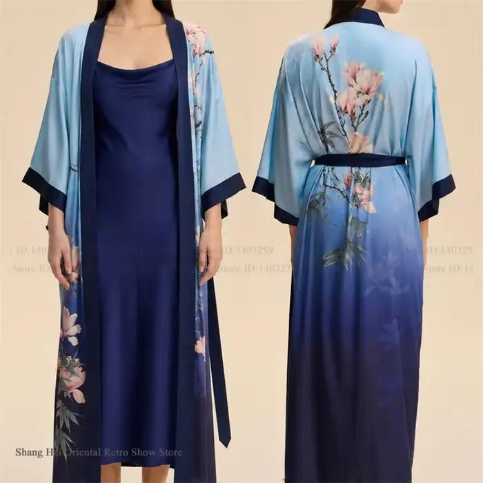Ensemble 2 pièces de vêtements d'intérieur pour femme : Robe longue élégante à imprimé floral