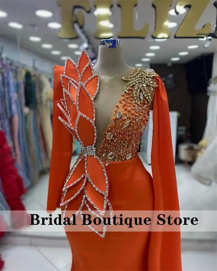 Robe de Soirée Orange Personnalisée à Manches sulf