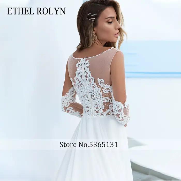 ETHEL ROLYN robe de mariée trapèze Chic perles Appliques à manches longues