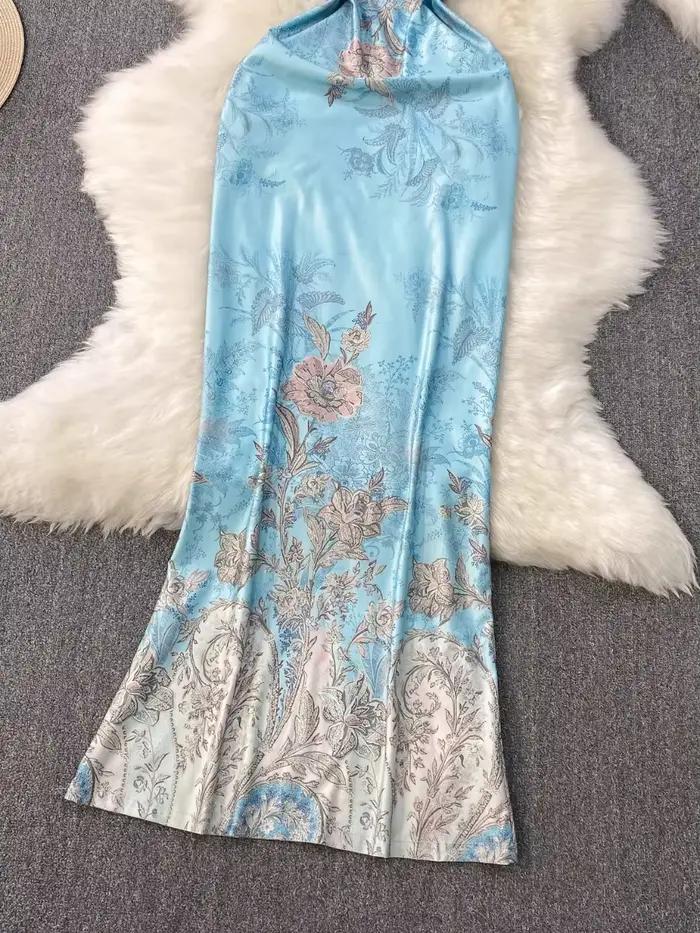 Foamlina – robe à bretelles imprimée bleu français pour femmes