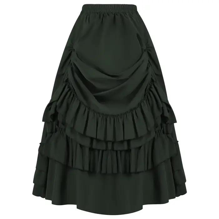Jupe victorienne longue taille haute à volants marron