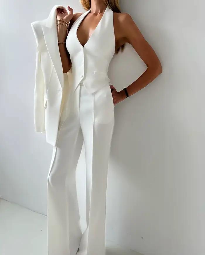 Costumes pantalons de mariage blancs pour femmes