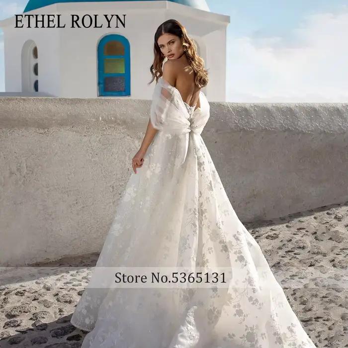 ETHEL ROLYN BOHO robes De mariée pour les femmes chérie Appliques détachable épaules nues froncé robe