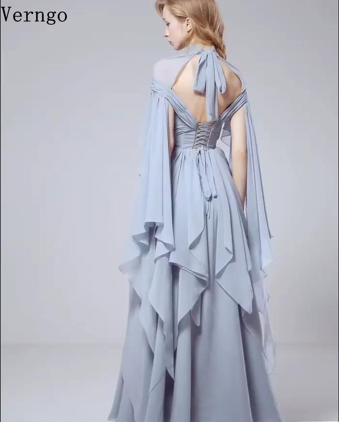 Robe de soirée en mousseline de soie bleue Verngo