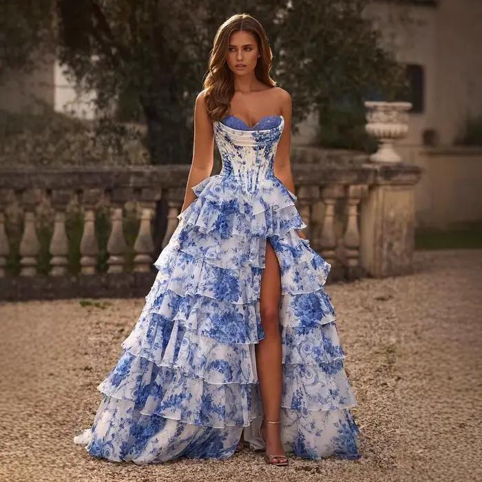 Robes de bal florales à volants pour femmes 2026