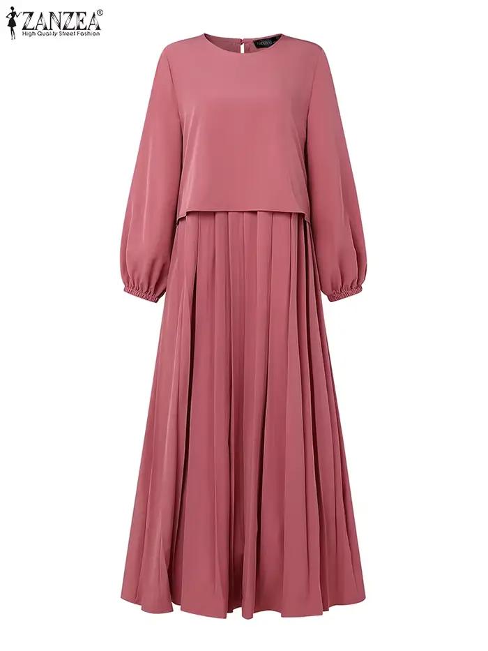 ZANZEA femmes 2025 automne robes musulman Abaya Robe Femme mode à manches longues solide