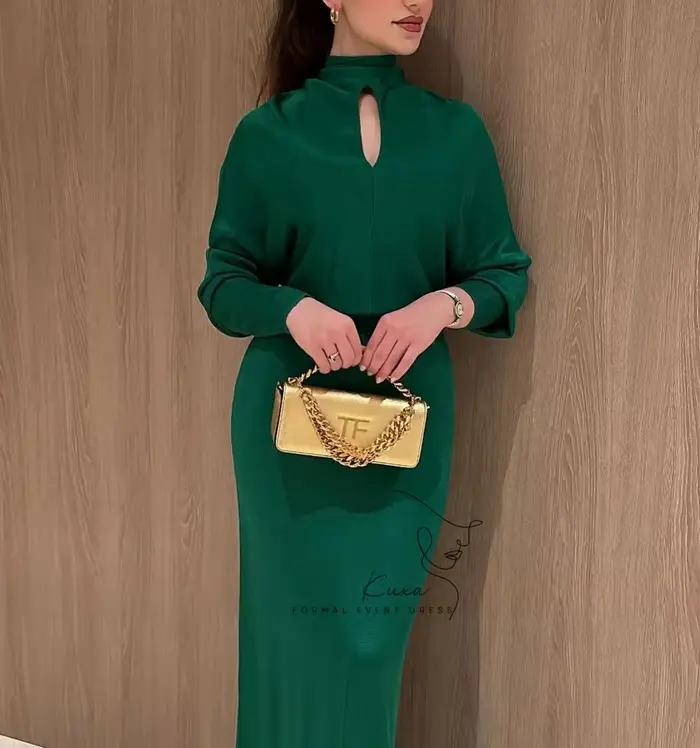 KUXA robes de soirée personnalisées col haut découpé cheville longueur Simple robe