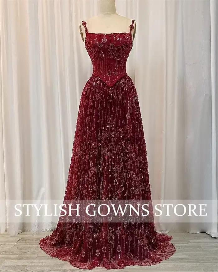 Robe de soirée arabe de luxe rouge élégante pour femmes