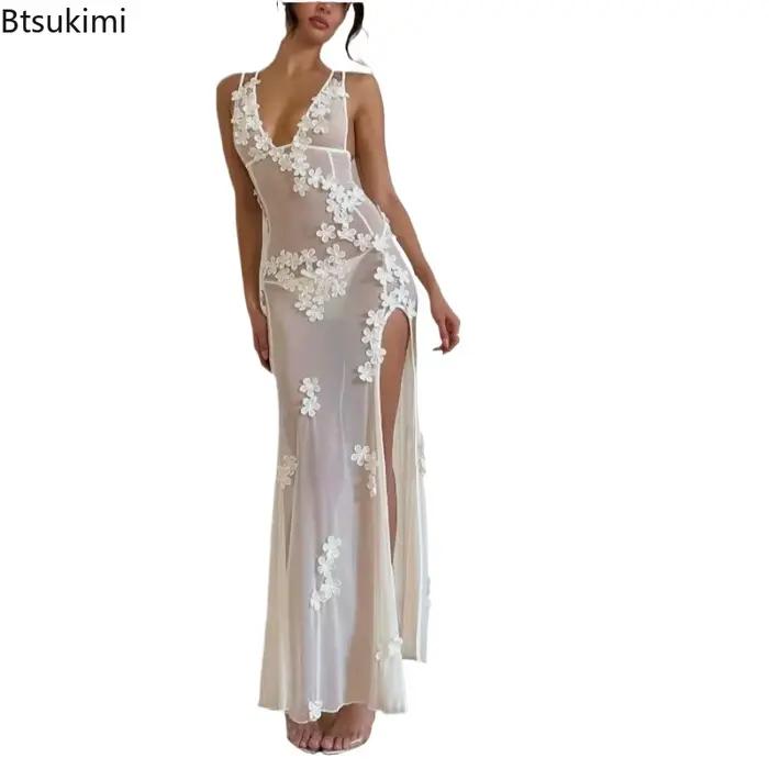 Robe de soirée sexy en maille transparente sans manches pour femme