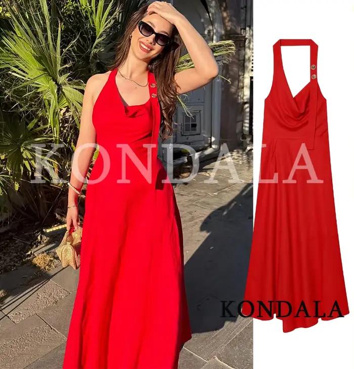 Robe longue rouge tendance KONDALA 2026 pour femme