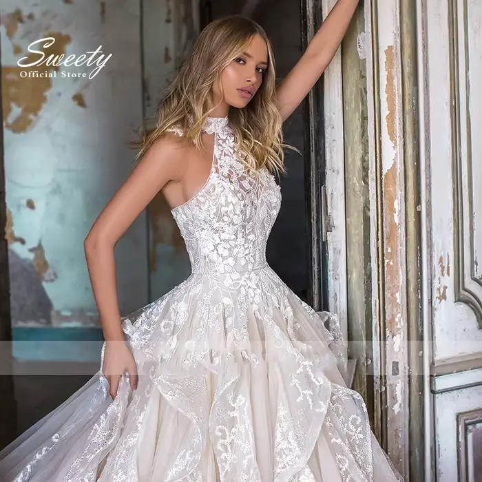 Robe de Mariée de Luxe en Dentelle Brodée sur Filet