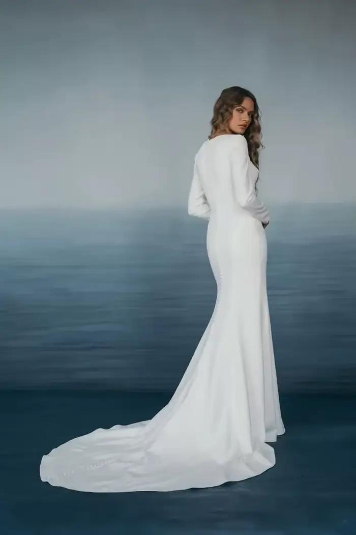 Civil 2025 crêpe sirène robes de mariée haute fente formelle robe de soirée de mariage manches longues