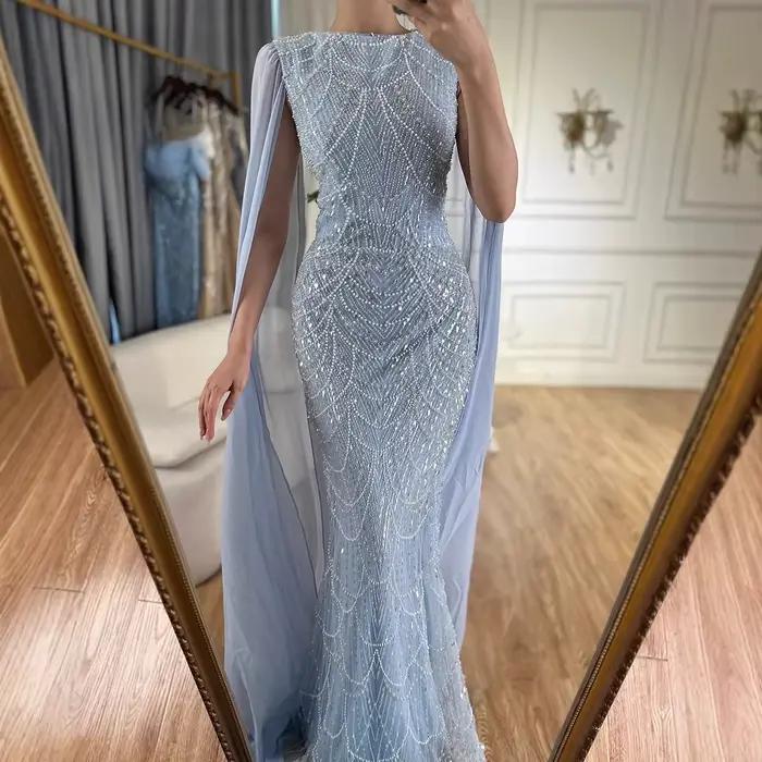 Robe de soirée sirène bleue de luxe