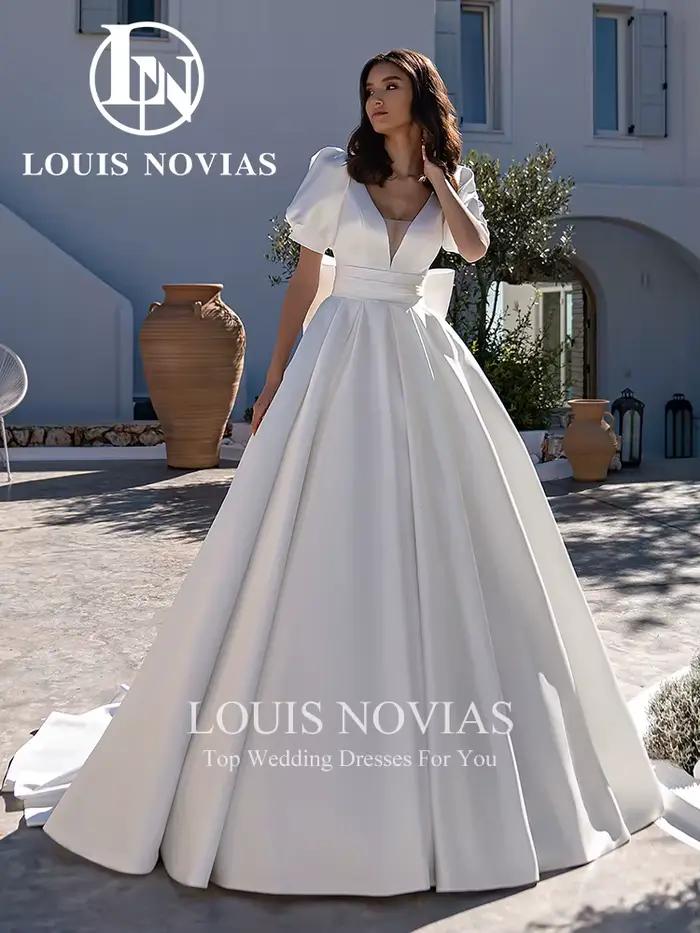 Modiis-Robe de mariée en satin sexy à manches bouffantes