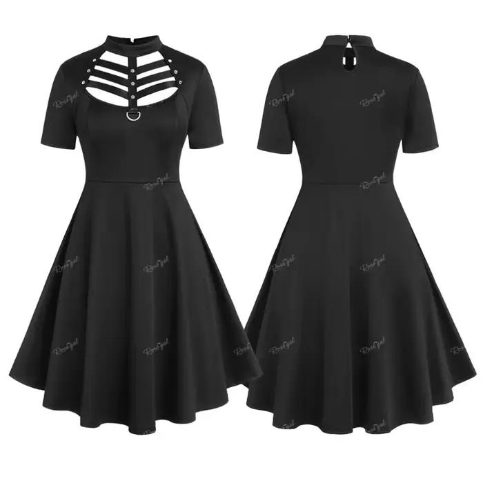 Robe grande taille gothique uni avec découpes échelle pour femmes occasions spéciales été printemps