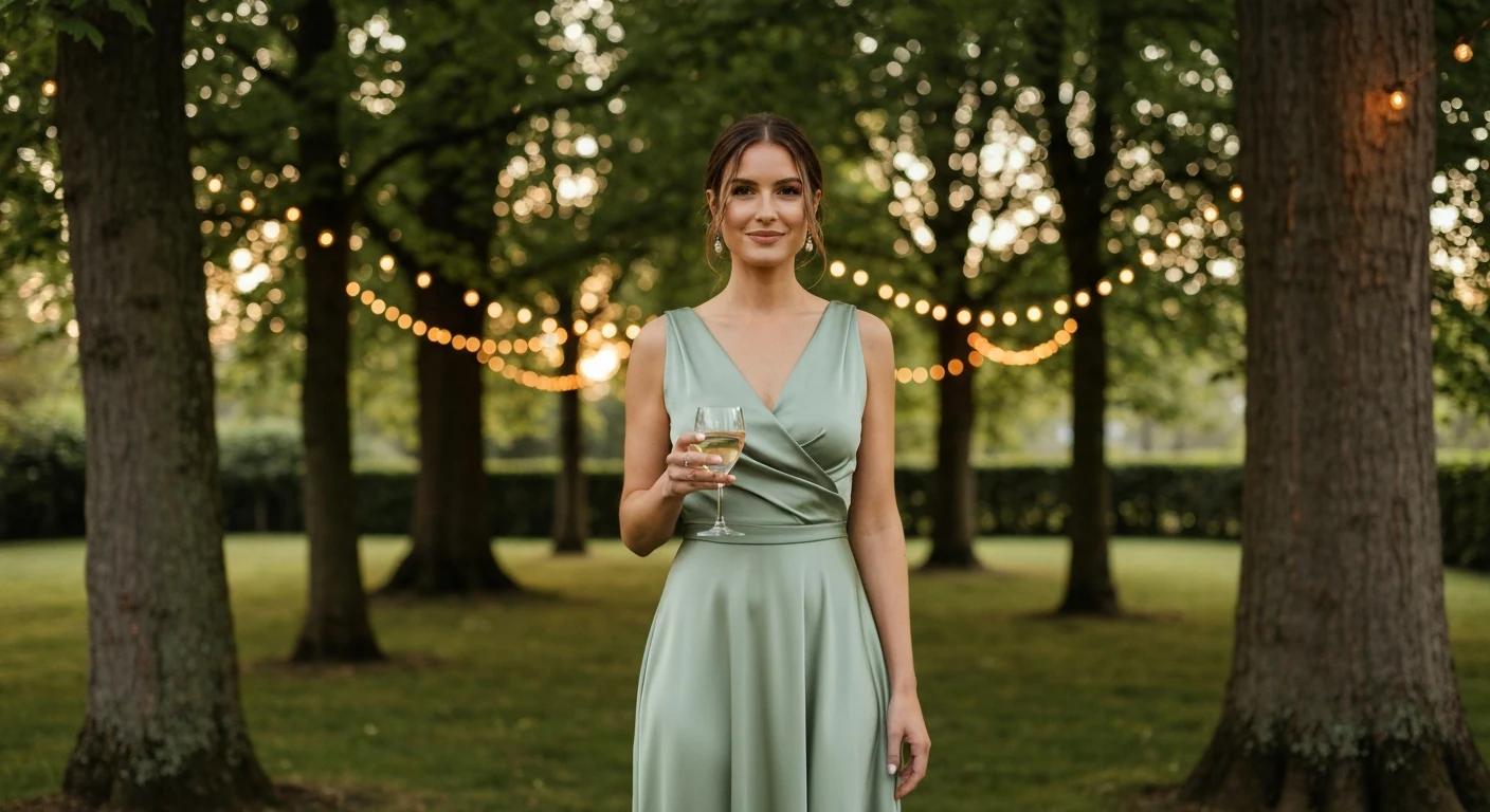 Robe satin vert sauge, ceremonie au jardin