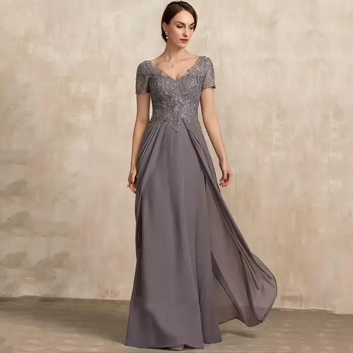 Robes marron pour mère de la mariée, robes de soirée à manches courtes pour femmes, nouvelle robe de