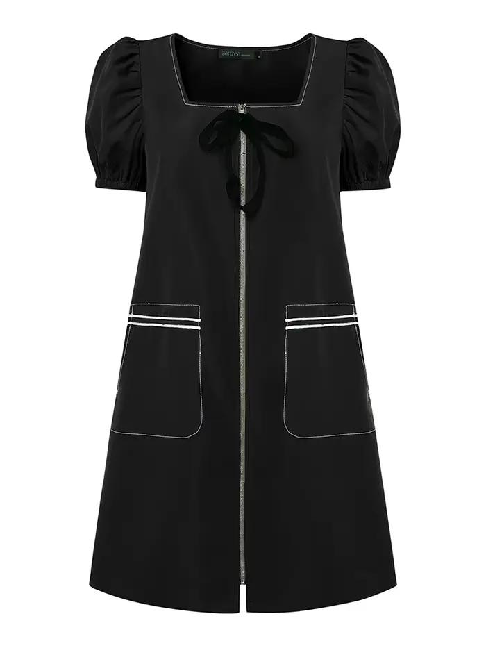 Robe ZANZEA élégante pour femme, col carré, manches courtes bouffantes, longueur genou, style urbain