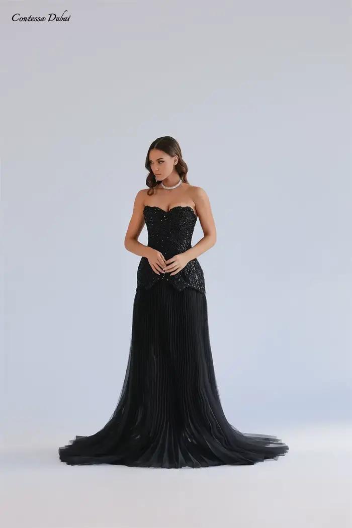 Contessa – robe de soirée personnalisée, robe de bal élégante, sans bretelles, avec corset perlé, à