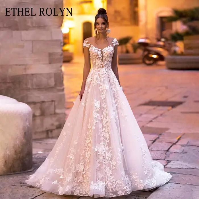 ETHEL ROLYN robes De mariée romantiques pour les femmes hors De l'épaule dos nu dentelle Appliques B