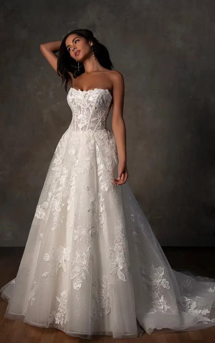 Robes de mariée personnalisées scintillantes avec appliques en dentelle à sequins, coupe trapèze, sa