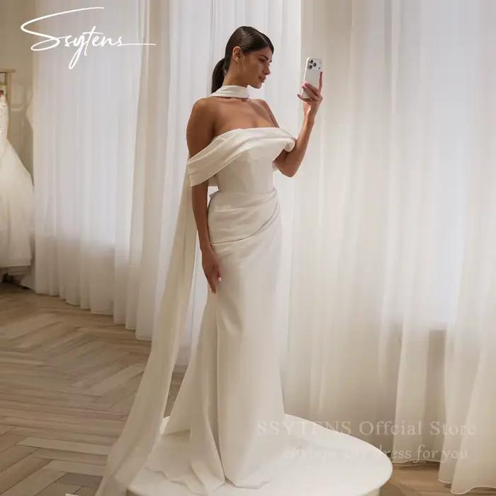 SSYTENS Robes de mariée élégantes en satin, coupe fourreau ou sirène, longues, formelles, personnali