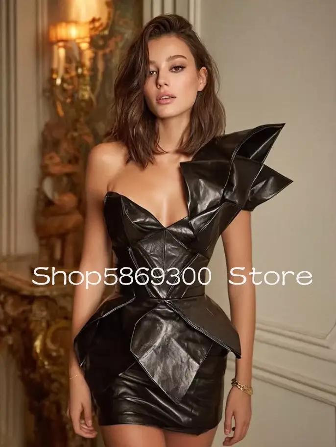 Petite robe noire brillante, haut corset, mini robe de soirée cocktail, sans bretelles, mode féminin