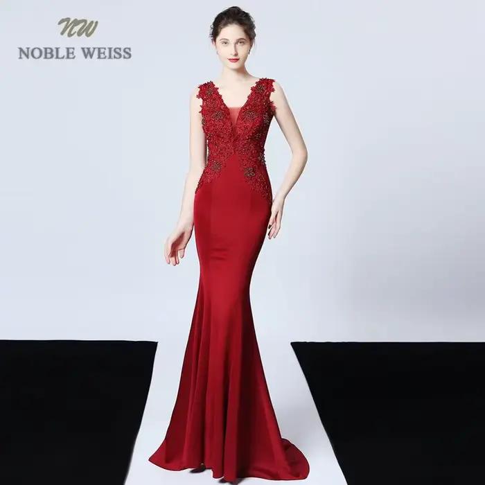 Robe de soirée en satin sirène à col en V, robes de Rhsexy, longueur au sol, appliques, en stock
