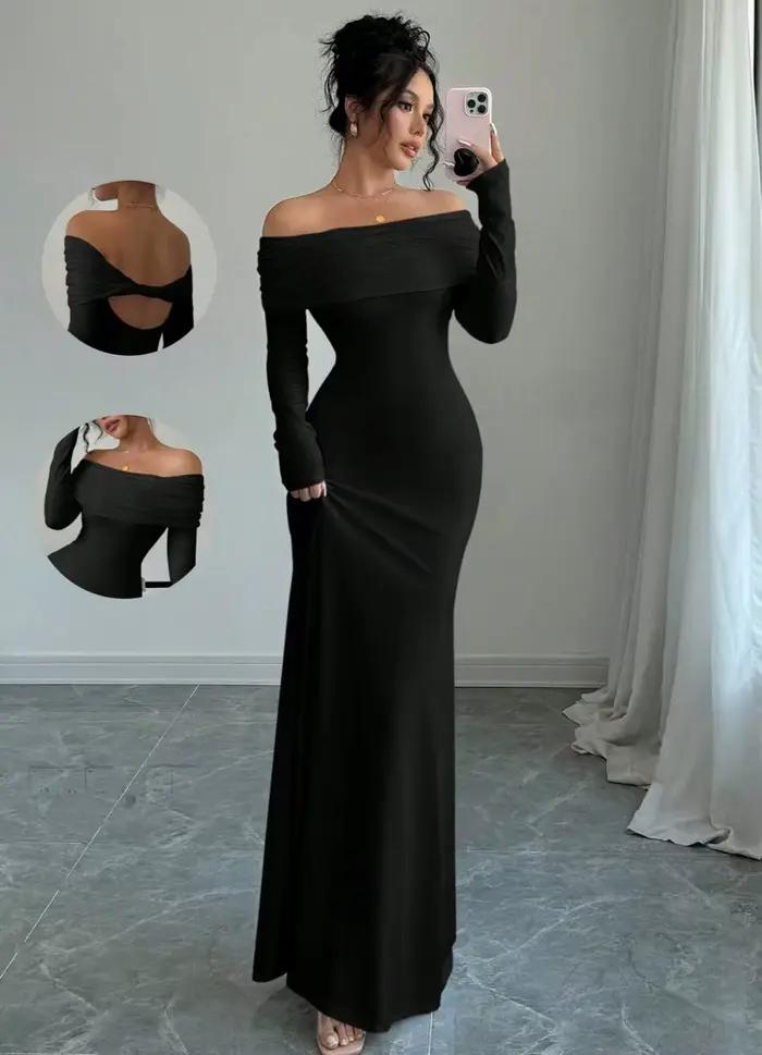 2025 automne/hiver femmes Bareback Sexy robe à bandoulière unique robe longue élégante robe de soiré