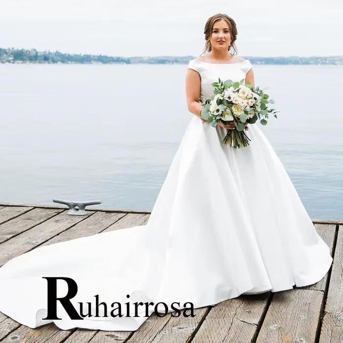Ruhair robes De mariée à la mode pour les femmes casquette sans manches a-ligne col rond bouton Sati