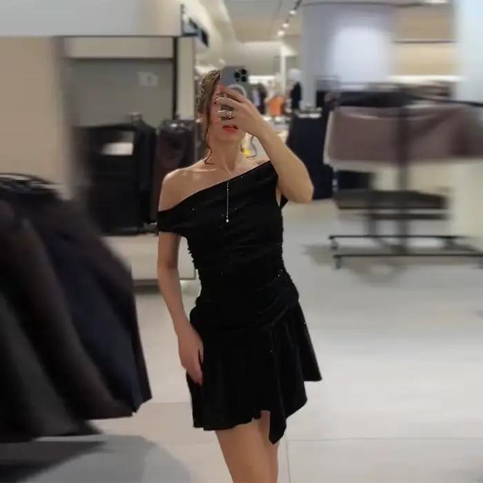 Robe de soirée à paillettes pour femmes, Sexy, élégante, épaules dénudées, paquet de hanches, ligne