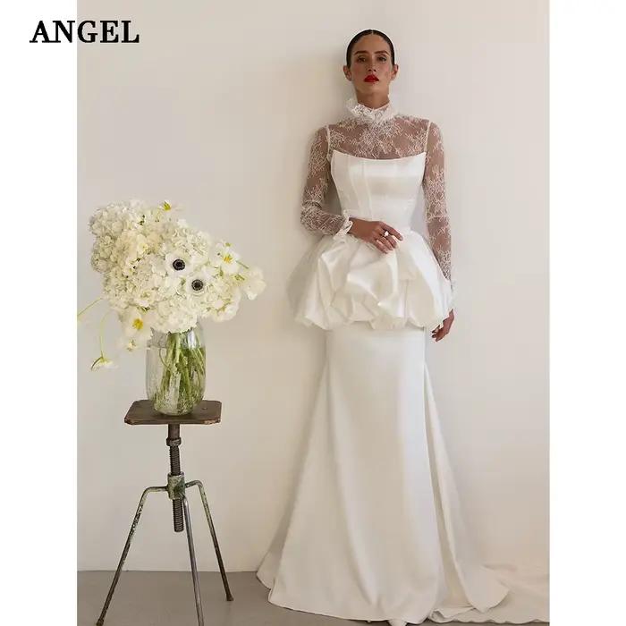 Robes de mariée sirène élégantes ANGEL 2026, 2 pièces, en dentelle et satin ivoire, sexy, sur mesure